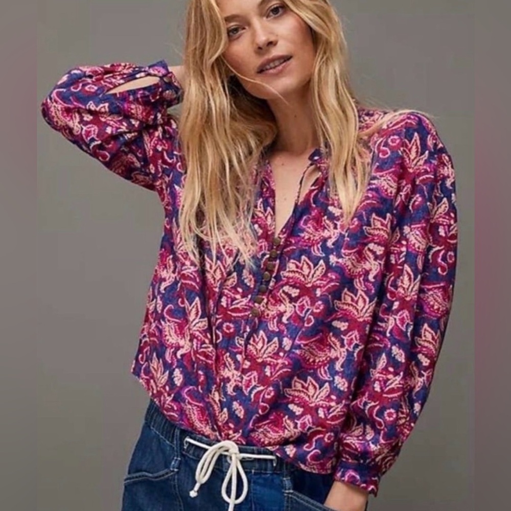 Anthro Pilcro Lucille Peasant Blouse XS Boho Flowy Top
